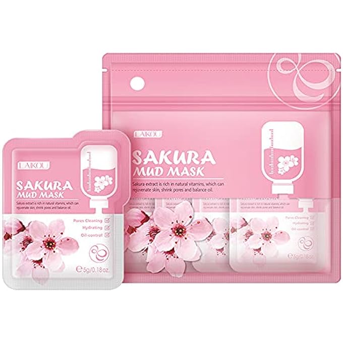 BEUKING 7 PCS SAKURA FACE MUD PORTABLE FACE MASK CLAY CLEAN PORE SKIN IMPROVE FACIAL BLEMISHES MOISTURIZING OIL CONTROL DAY & NIGHT SKIN CARE (SAKURA MUD) - Image 1